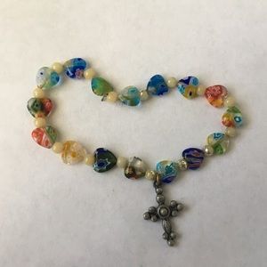Glass Hearts and Cross Bracelet
